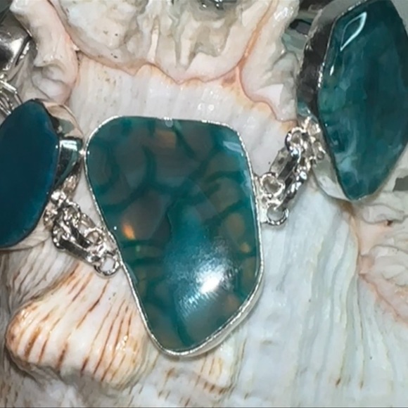 Sale * Ocean Solar Druzy Agate Handcrafted multi-gem statement bracelet - Picture 3 of 10